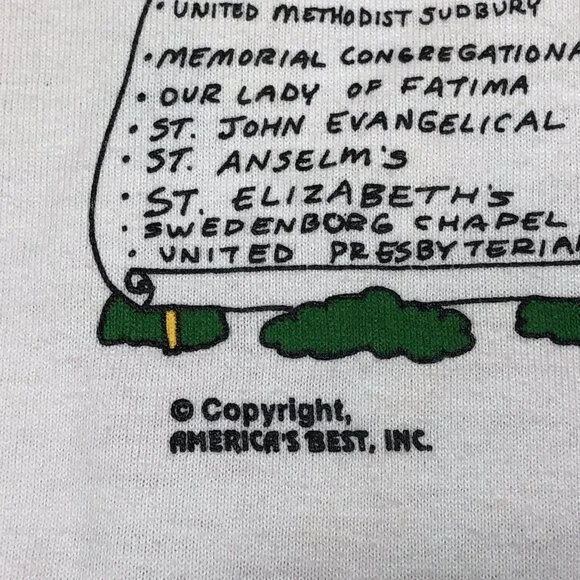 Vintage Sudbury Massachusetts Cartoon Town Americas Best Screen Stars T-Shirt - Picture 9 of 14